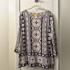 Ruby Rd. Cream and Black Medallion Top 3x EUC